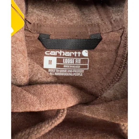Carhartt Mens Loose Fit Midweight Hoodie M Mocha Heather Graphic Sleeve Logo New - Picture 5 of 11